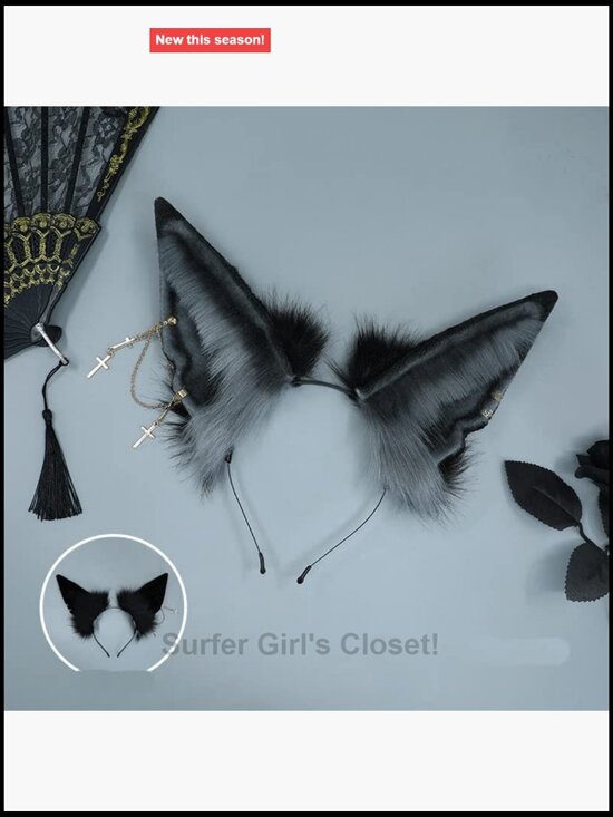 Handmade Faux Fur Wolf Fox Ear Headband Cosplay Hair Accessory Adult main image 4